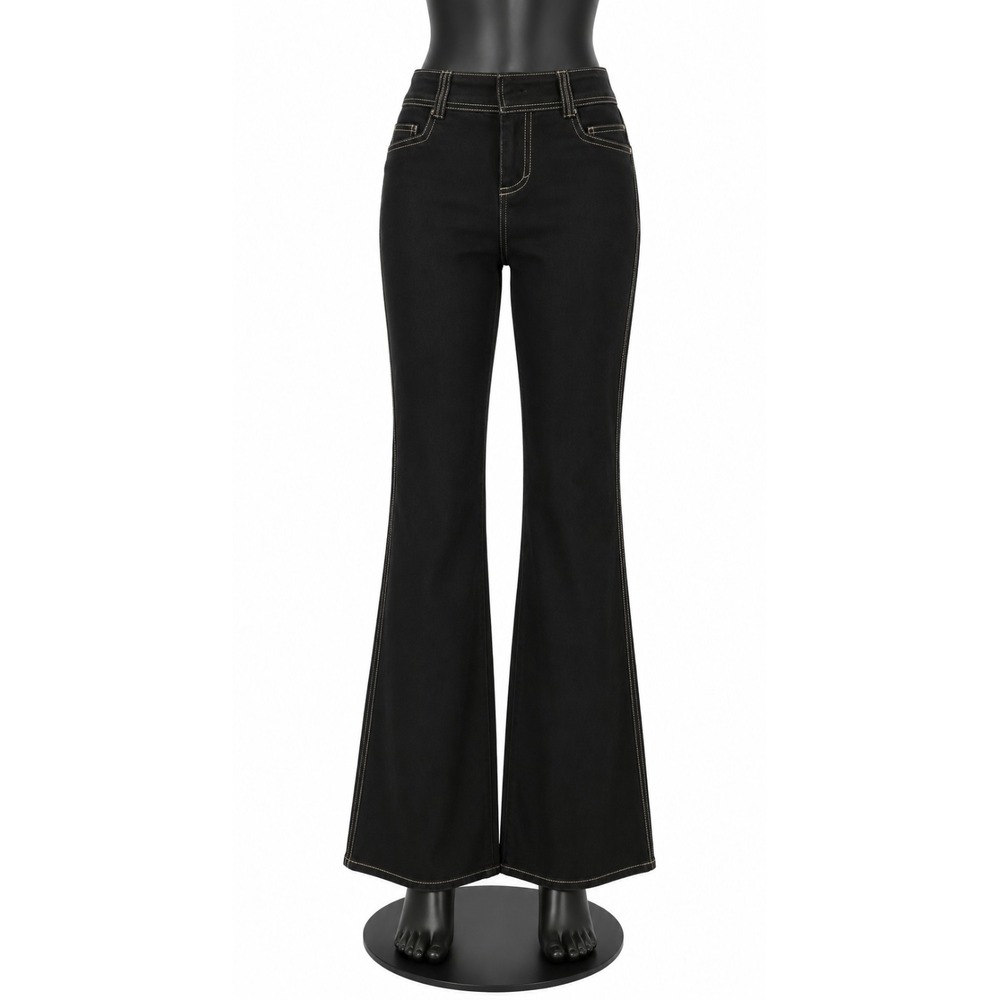 Cache Womens Top Stitched Low Rise Flare Leg Denim Jeans Size 0 Black Cotton - Picture 13 of 13